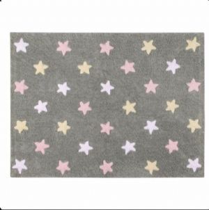 Tapete Estrelas Tricolor Cinza- Rosa 120 x 160 cm